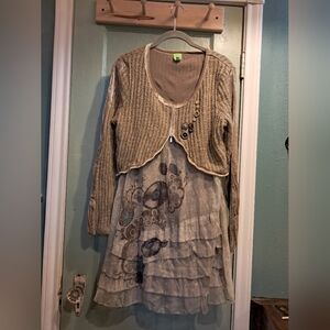 Cute Tan Sweater Dress with Button Accents